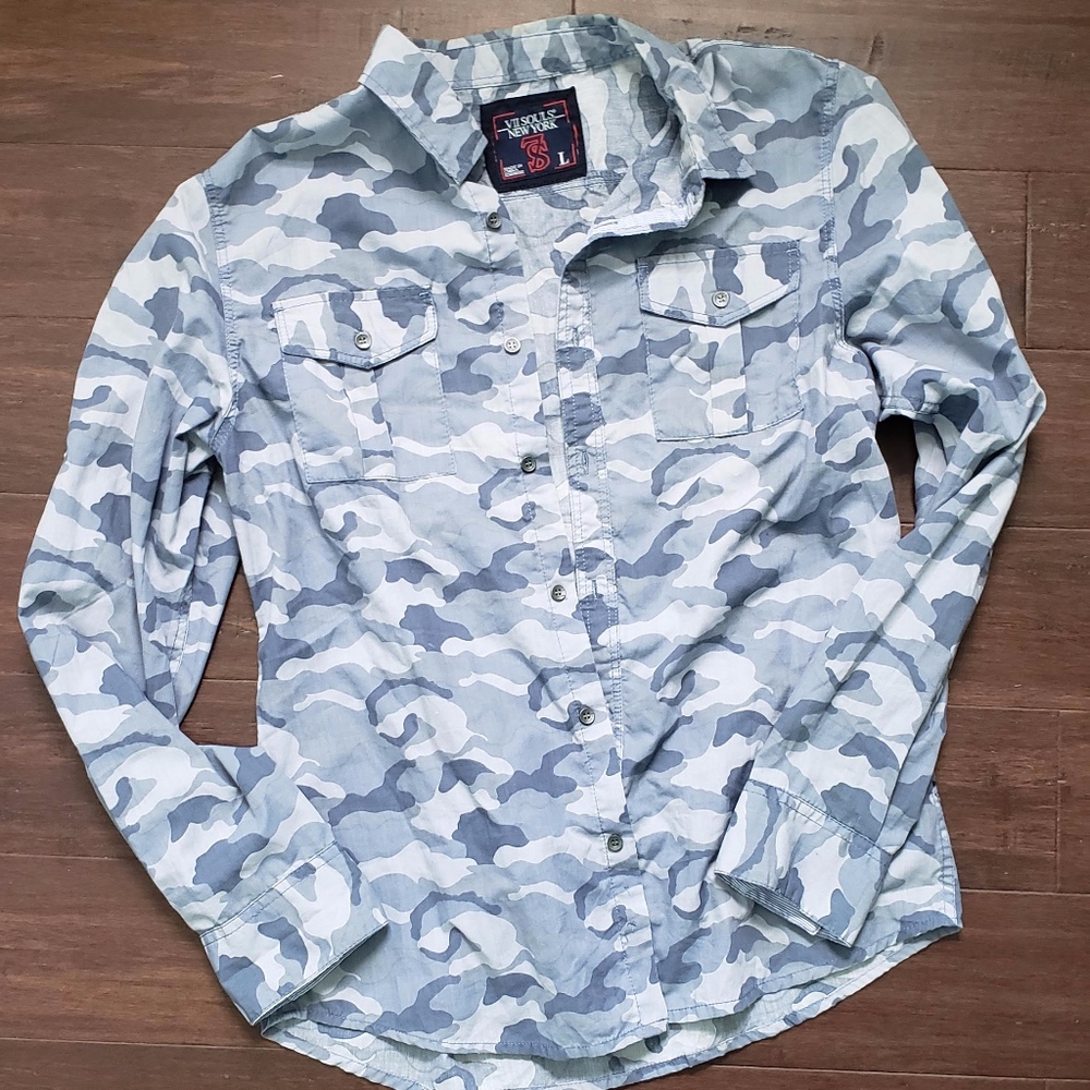7 Souls Army Fatigue print button down long sleeve